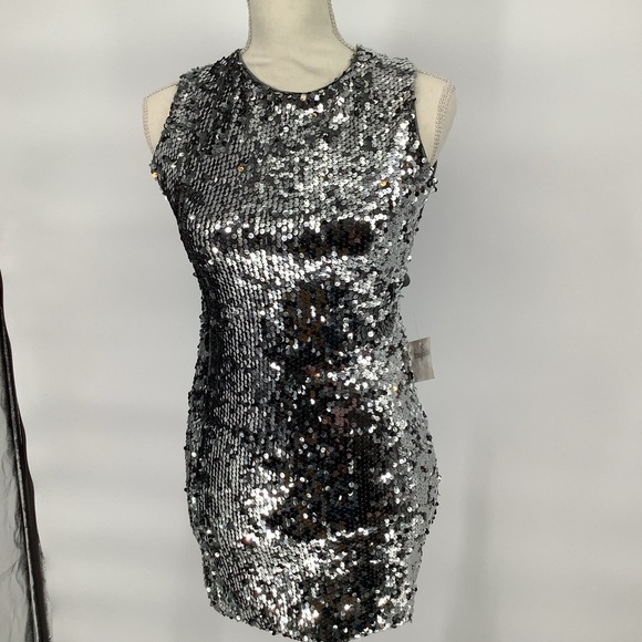 Silver Sequin Sleeveless Mini Dress - Picture 1 of 10